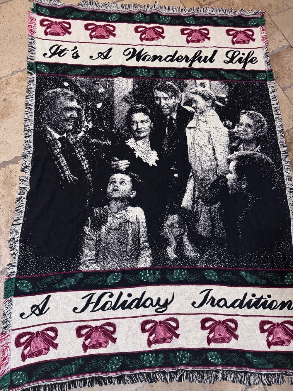 Vintage It’s a Wonderful Life Woven Throw Manual Woodworkers USA Blanket 70x45